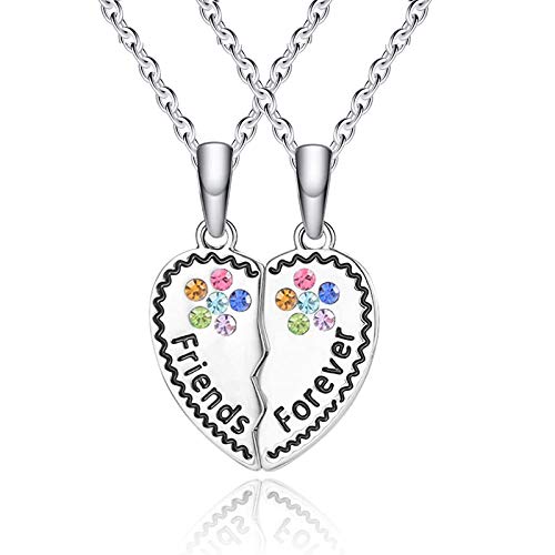 Lanqueen BFF Necklace for 2 Friendship Necklace Best Friend Necklaces for 2 Girls Best Friend Friendship Gifts for Women Friends Bestie Necklaces Crystal Heart Broken Necklace, Chain 18"