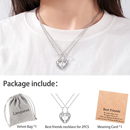 Lanqueen BFF Necklace for 2 Friendship Necklace Best Friend Necklaces for 2 Girls Best Friend Friendship Gifts for Women Friends Bestie Necklaces Crystal Heart Broken Necklace, Chain 18"