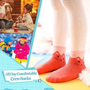 Eocom 6 Pairs Children's Winter Warm Wool Socks Kids Toddlers Boys Girls Thermal Thick Boot Cozy Crew Socks (8-12 Years, Cat)