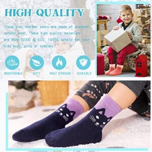 Eocom 6 Pairs Children's Winter Warm Wool Socks Kids Toddlers Boys Girls Thermal Thick Boot Cozy Crew Socks (8-12 Years, Cat)