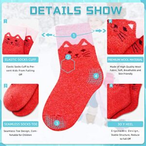 Eocom 6 Pairs Children's Winter Warm Wool Socks Kids Toddlers Boys Girls Thermal Thick Boot Cozy Crew Socks (8-12 Years, Cat)