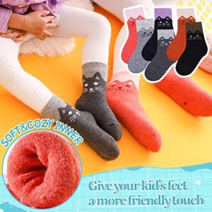 Eocom 6 Pairs Children's Winter Warm Wool Socks Kids Toddlers Boys Girls Thermal Thick Boot Cozy Crew Socks (8-12 Years, Cat)