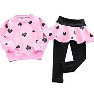 Little Girls Clothes Outfits Cute Heart Print Pants Sets Kids Hoodie Toddler Long Sleeve Cotton Sweatshirts Size 8