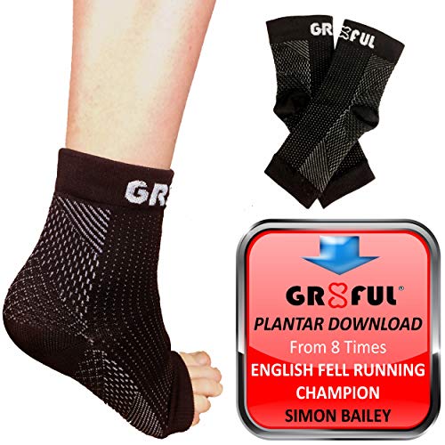 gr8ful® Plantar Fasciitis Socks | Support Sleeves with 24/7 Compression & Treatment for Foot Arch, Heel, Fascia & Achilles Tendonitis, Men/Women, Pain Relief Night Splint Sock | 1 pair | Black S/M