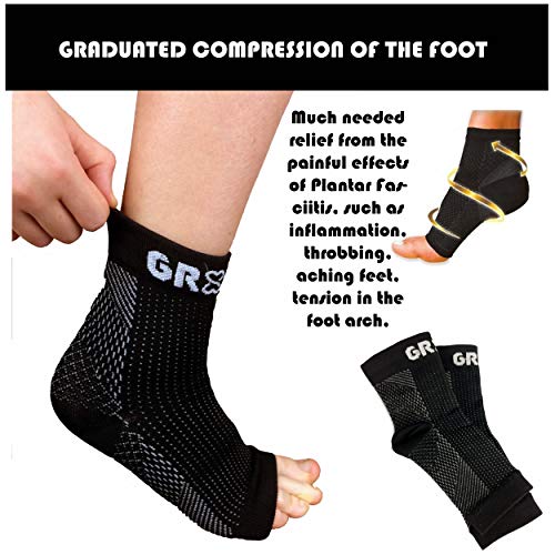 gr8ful® Plantar Fasciitis Socks | Support Sleeves with 24/7 Compression & Treatment for Foot Arch, Heel, Fascia & Achilles Tendonitis, Men/Women, Pain Relief Night Splint Sock | 1 pair | Black S/M