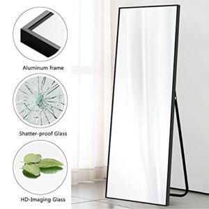 NeuType Full Length Mirror Standing Hanging or Leaning Against Wall, Large, Rectangle, Bedroom Wall-Mounted Floor Dressing Mirror, Aluminum Alloy Thin Frame, Black, 65"x22"