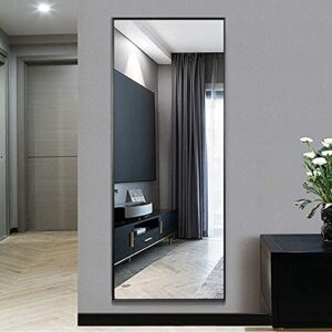 neutype full length mirror standing hanging or leaning against wall, large, rectangle, bedroom wall-mounted floor dressing mirror, aluminum alloy thin frame, black, 65"x22"