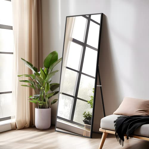 NeuType Full Length Mirror Standing Hanging or Leaning Against Wall, Large, Rectangle, Bedroom Wall-Mounted Floor Dressing Mirror, Aluminum Alloy Thin Frame, Black, 65"x22"