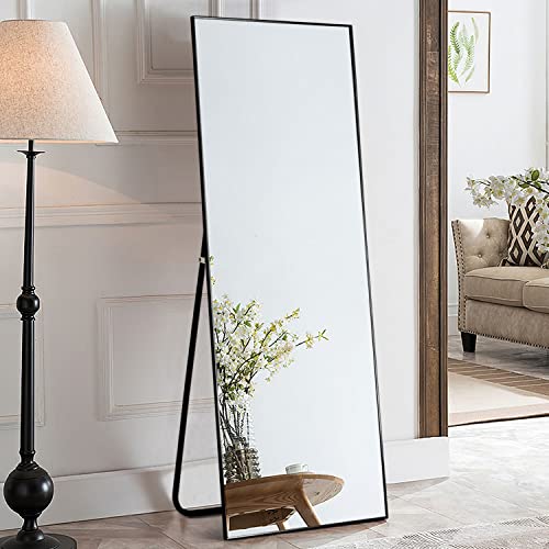 NeuType Full Length Mirror Standing Hanging or Leaning Against Wall, Large, Rectangle, Bedroom Wall-Mounted Floor Dressing Mirror, Aluminum Alloy Thin Frame, Black, 65"x22"