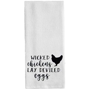 kitchen towels wicked chickens lay deviled eggs towels dish towels dishcloths washcloths tablecloths cottage restaurant, farmhouse dining table, decorations white 14x30 inch(35x75cm) color:7