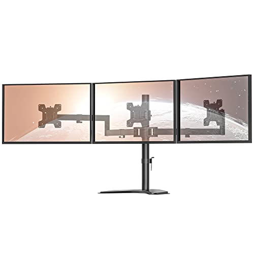 WALI Free Standing Triple LCD Monitor Fully Adjustable Desk Mount Fits 3 Screens up to 27 inch, 22 lbs. Weight Capacity per Arm (MF003), Black