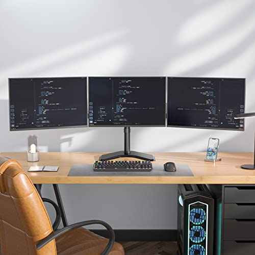 WALI Free Standing Triple LCD Monitor Fully Adjustable Desk Mount Fits 3 Screens up to 27 inch, 22 lbs. Weight Capacity per Arm (MF003), Black