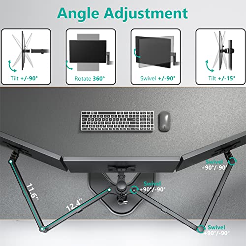 WALI Free Standing Triple LCD Monitor Fully Adjustable Desk Mount Fits 3 Screens up to 27 inch, 22 lbs. Weight Capacity per Arm (MF003), Black