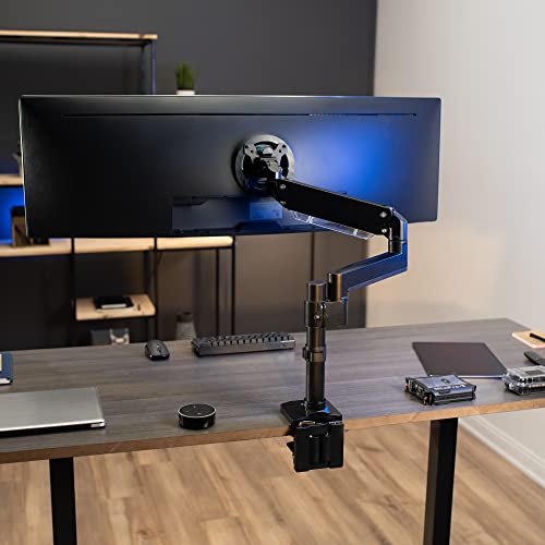 VIVO Premium Aluminum Extended Monitor Arm for Ultrawide Monitors up to 49 inches and 33 lbs, Single Desk Mount Stand, Pneumatic Height Adjusting, Max VESA 100x100, Black, STAND-V101GT