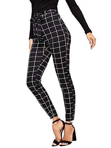 WDIRARA Women's Stretchy Plaid Print Pants Soft Skinny Regular Fashion Leggings Black-2 M