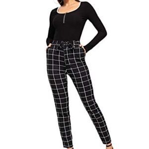 WDIRARA Women's Stretchy Plaid Print Pants Soft Skinny Regular Fashion Leggings Black-2 M