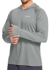 baleaf mens swimwear sun protection hoodie shirt upf 50+ long sleeve uv spf t-shirts rash guard fishing swimming lightweight, large, style 1-gray