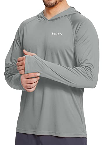 BALEAF Mens Swimwear Sun Protection Hoodie Shirt UPF 50+ Long Sleeve UV SPF T-Shirts Rash Guard Fishing Swimming Lightweight, Large, Style 1-Gray