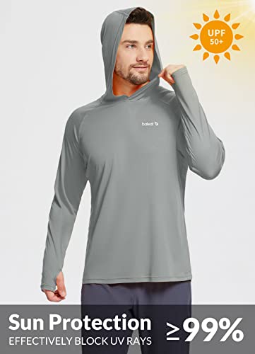 BALEAF Mens Swimwear Sun Protection Hoodie Shirt UPF 50+ Long Sleeve UV SPF T-Shirts Rash Guard Fishing Swimming Lightweight, Large, Style 1-Gray
