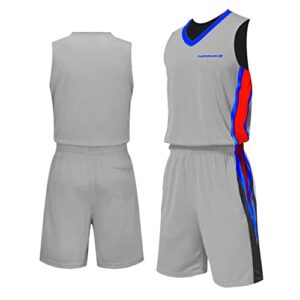 pairformance boys basketball jerseys shirt sports shirts and athletic shorts set for youth kids age 6-12 team uniforms -bask-grey-m
