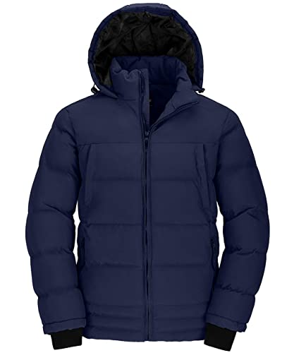 Wantdo Men's Heavy Winter Coat Windbreaker Quilted Jackets Outerwear Navy Medium