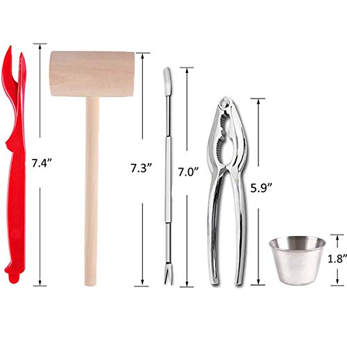 Artcome 22 Piece Seafood Tools Set for 4 People including 4 Lobster Crab Crackers 4 Lobster Shellers 6 Seafood Forks 4 Sauce Cups and 4 Lobster Crab Mallets