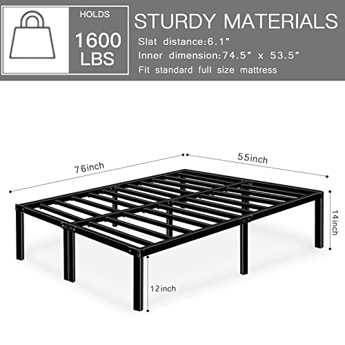 HAAGEEP Metal Platform Bed Frame Full with Storage 14 Inch Heavy Duty Beds Steel Slat Frames Standard Size, AF