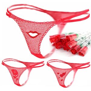 Gifts for Her 1Pc Women Sexy Rose Flower Lace G-string Briefs Thongs Romantic V-string Panties Free Size