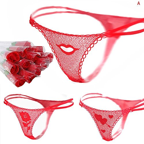 Gifts for Her 1Pc Women Sexy Rose Flower Lace G-string Briefs Thongs Romantic V-string Panties Free Size