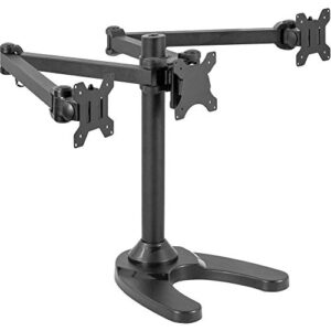 vivo triple led lcd computer monitor free standing desk mount with base, heavy duty fully adjustable stand for 3 screens up to 32 inches, stand-v103f