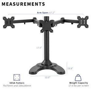 VIVO Triple LED LCD Computer Monitor Free Standing Desk Mount with Base, Heavy Duty Fully Adjustable Stand for 3 Screens up to 32 inches, STAND-V103F
