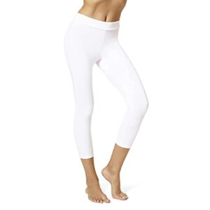 hue women's wide waistband blackout cotton capri leggings, assorted, white, l