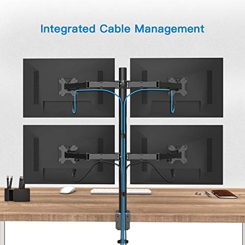 HUANUO Quad Monitor Stand, 4 Monitor Stand for 13-27 inches Computer Screens with Full Articulation, Heavy Duty Monitor Desk Mount Fully Adjustable Holds up to 22LBS per Arm