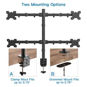 HUANUO Quad Monitor Stand, 4 Monitor Stand for 13-27 inches Computer Screens with Full Articulation, Heavy Duty Monitor Desk Mount Fully Adjustable Holds up to 22LBS per Arm