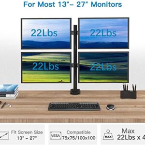 HUANUO Quad Monitor Stand, 4 Monitor Stand for 13-27 inches Computer Screens with Full Articulation, Heavy Duty Monitor Desk Mount Fully Adjustable Holds up to 22LBS per Arm