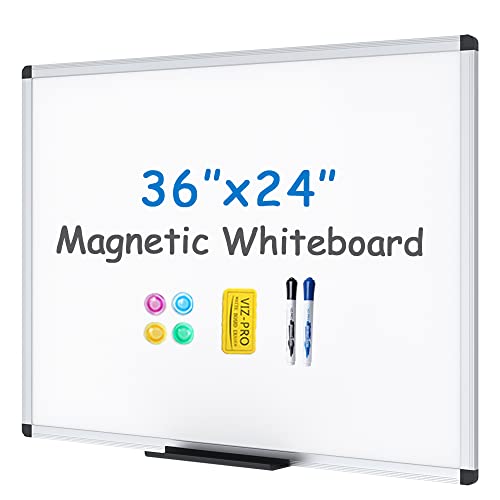 VIZ-PRO Magnetic Whiteboard/Dry Erase Board, 36 X 24 Inches, Includes 1 Eraser & 2 Markers & 4 Magnets