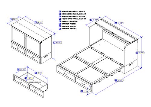 AFI Hamilton Murphy Bed Chest with Charging Station & Mattress Queen Grey