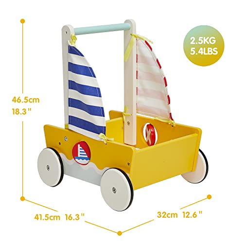 Yellow Blue Aircraft Wooden Baby Push Walker - 2-in-1 Toddler Push & Pull Toys Learning Walker Stroller Walker with Wheels for Baby Girls Boys 1-3 Years Old