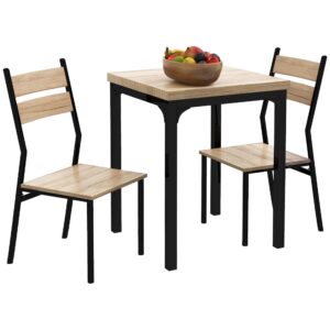 homcom 3 piece dining table set for 2, modern kitchen table and chairs, dining room set for breakfast nook, small space, apartment, space saving