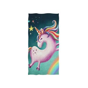 alaza microfiber gym towel cute unicorn rainbow, fast drying sports fitness sweat facial washcloth 15 x 30 inch