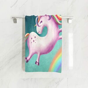 ALAZA Microfiber Gym Towel Cute Unicorn Rainbow, Fast Drying Sports Fitness Sweat Facial Washcloth 15 x 30 inch