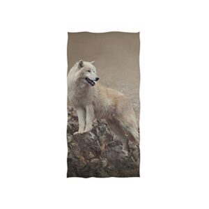 alaza microfiber gym towel white wolf, fast drying sports fitness sweat facial washcloth 15 x 30 inch