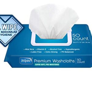 Inspire Disposable Washcloths - Adult Body Wipes for Cleansing, Extra Large, 50 Count (Pack of 8)