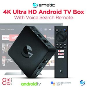 Ematic 4K Ultra HD Android TV Box with Built-in Chromecast + Netflix. Dual-Band Wi-fi (802.11AC) Model: AGT419