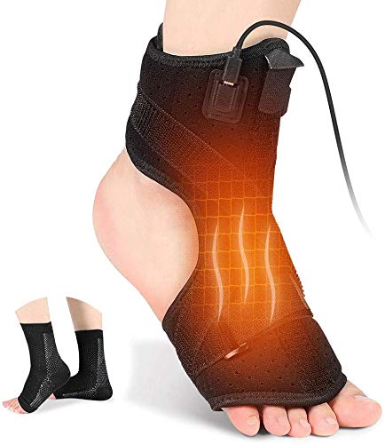 VINGVO Foot Heating Pad,Plantar Fasciitis Support Brace 1 Pair Compression Foot Sleeves Heated Therapy Night Splint Achilles Tendonitis for Arthritis Sprains Strains Heel Spur Torn Tendons