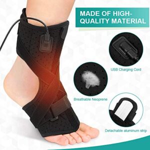 VINGVO Foot Heating Pad,Plantar Fasciitis Support Brace 1 Pair Compression Foot Sleeves Heated Therapy Night Splint Achilles Tendonitis for Arthritis Sprains Strains Heel Spur Torn Tendons