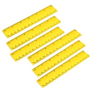 uxcell plastic ruler 15cm 6 inches straight ruler yellow measuring tool 6 pcs