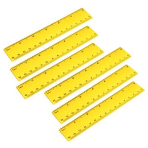 uxcell Plastic Ruler 15cm 6 Inches Straight Ruler Yellow Measuring Tool 6 Pcs