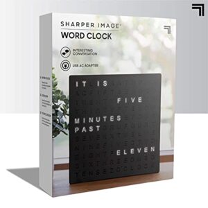 SHARPER IMAGE® LED Light-Up Word Clock, 7.75" Modern Design, Electronic Accent Wall or Desk Clock, USB Cord & Power Adapter, Unique Contemporary Home & Office Decor, Easy Setup, Housewarming Gift