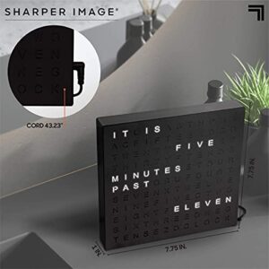 SHARPER IMAGE® LED Light-Up Word Clock, 7.75" Modern Design, Electronic Accent Wall or Desk Clock, USB Cord & Power Adapter, Unique Contemporary Home & Office Decor, Easy Setup, Housewarming Gift